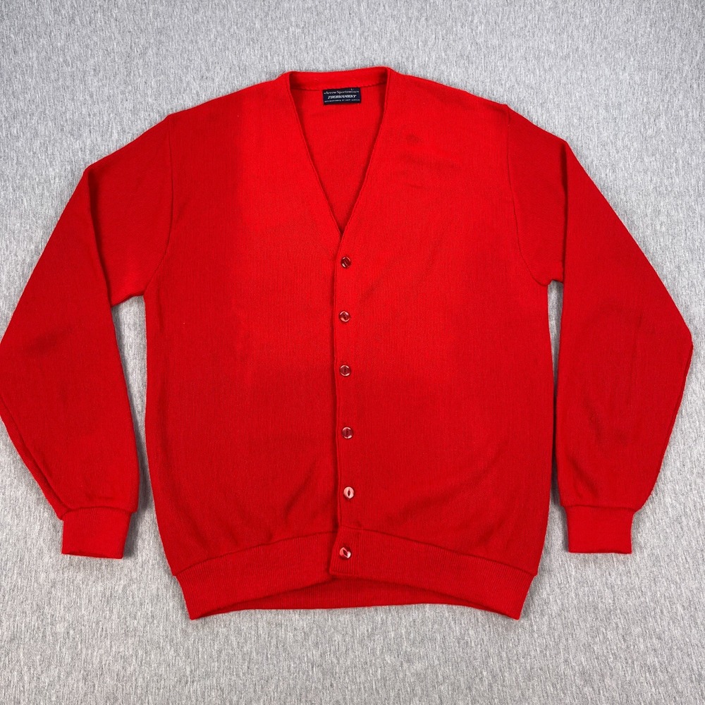 Vintage Arrow Sportswear Cardigan Sweater Mens L Bright Red 100% Acrylic 60s 70s